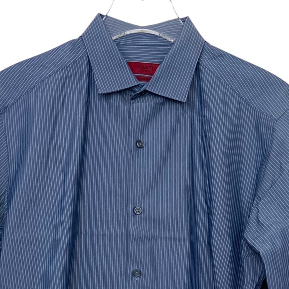 ALFANI Gray Pinstriped Long Sleeve Dress Short 15.5” 32/33 Fitted Medium - Picture 2 of 5